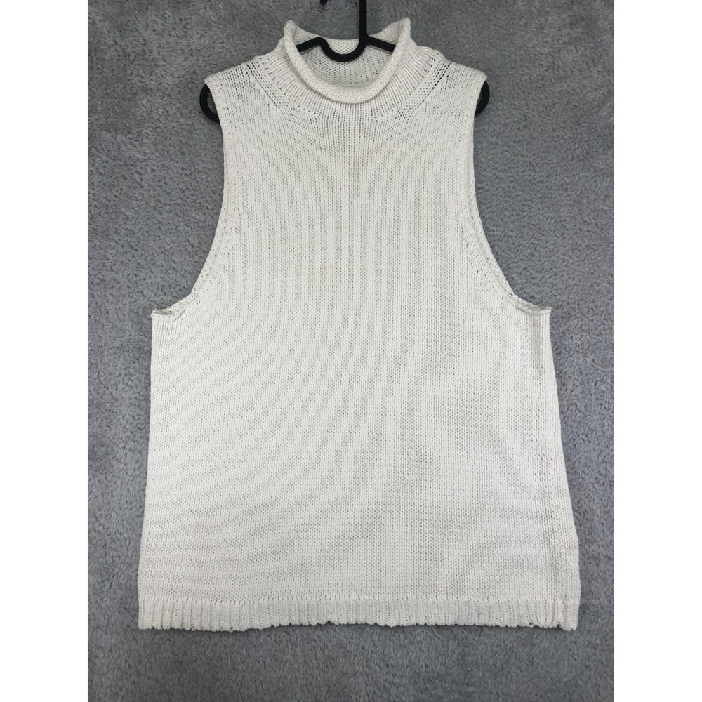 J Crew Vest Womens 2X White Roll Neck Knit Sleeveless Sweater